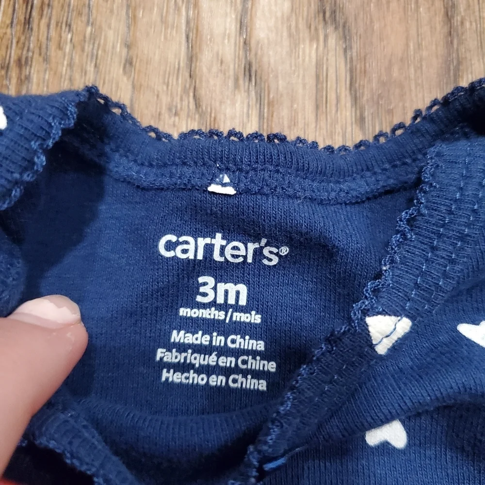 Carters Baby Girl Matching Set Leggings Tee Shirt Bodysuit Hearts Pink Blue 3M